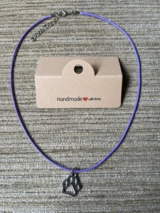 Handmade Purple Cord Necklace With A Paw Print Charm - Picture 1 of 2
