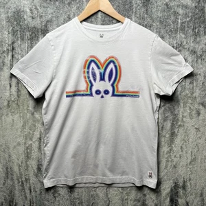 Psycho Bunny Men's White Pima Cotton S/S T-Shirt Rainbow Size 4 Small - Picture 1 of 5