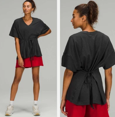 Lululemon Side Tie V-Neck Tee T-Shirt Size 6 Black NWT - Image 1 of 4