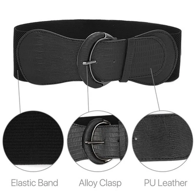 Elastic Waist Belt Black Waspie Belt Leather Retro Waistband Vintage Wide Band - image 1 of 4