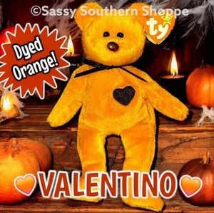 🧡 VALENTINO 🧡 1994 Ty Beanie Babies *Teñido a mano NARANJA* Corazón OSO Bebé *MWMT* - Imagen 1 de 4