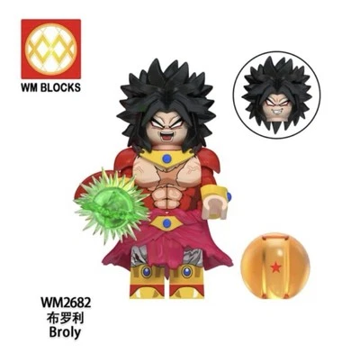 2 inch Custom Dragon Ball Z Super Saiyan 4 Broly Minifigure with Base New/Mint - Image 1 of 2