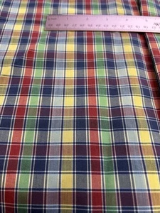 Vtg Plaid Fabric Remnant Primary Colors Poly Cotton 17" x 60" Blue Red F58 - Picture 1 of 4
