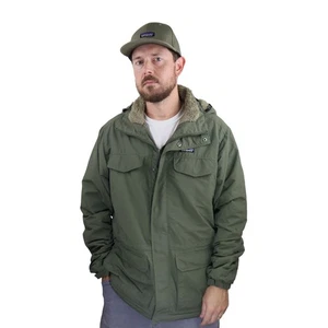 Patagonia Isthmus Deep Pile Fleece Parka Jacket Mens L Green Hooded Winter Coat - Picture 1 of 14