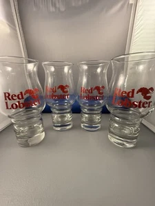 Set of 4 Vintage Red Lobster Glasses Hurricane Drink Glass Red Logo Cups - Picture 1 of 3
