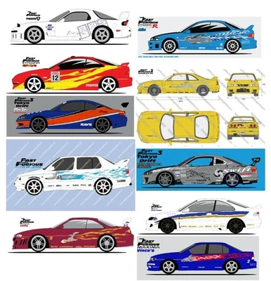 Lot Décalcomanies à l'échelle 1:18 pour voitures Fast & Furious, 10 planches Foto 1 de 4