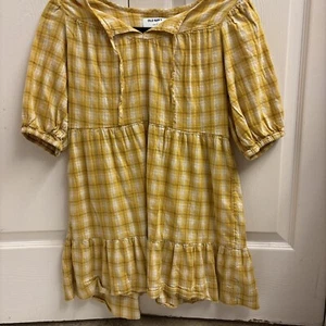 Old Navy Yellow Plaid Tiered Ruffle Dress. Short Sleeve. Casual Dress. Sz10/12 - Picture 1 of 7