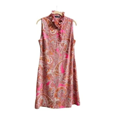 EUC Tommy Hilfiger Ruffle Round Neck Dress, Paisley Pink & Orange, Size 8 - Image 1 of 4