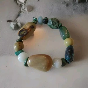 Stretchy Gemstone Bracelet Artisans Handcrafted Blue Green Stones Unique Jewelry - Picture 1 of 3