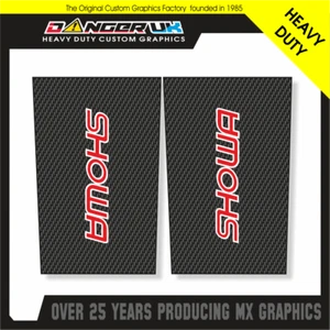 MOTOCROSS MX 65cc UPPER FORK GRAPHICS DECALS SHOWA CARBON FIBRE LOOK - Picture 1 of 1