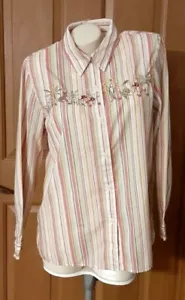 Alfred Dunner Multicolor Stripe Floral Button Front Long Sleeves Misses 12 - Picture 1 of 4