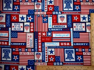 Patriotic Quilt Fabric By Yard Liberty Bell USA Flags Stars Cotton 4th of July - Picture 1 of 2