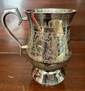 Solid Brass & White Metal Plated Floral Fruit Engraved Goblet Mug India? - Picture 1 of 7