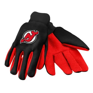 NHL Nueva Jersey Devils Color Palma Guantes Utilitarios Negros con Palma Roja de FOCO - Imagen 1 de 3