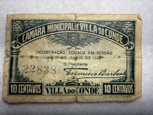 1921 Portugal 10 Centavos Villa Do Conde MA# 2357 Banknote SPC442 - Picture 1 of 2