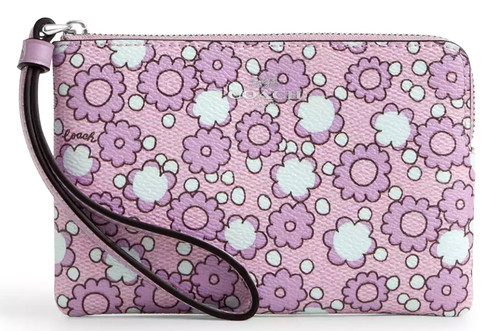 ?Polsino Coach Angolo Zip CBP28 Lilly Viola Stampa Floreale Tela Nuovo con etichette