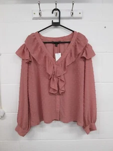 Lipsy Pink Long Sleeve Ruffle Detail Blouse Shirt Ladies Size UK 20 BNWT - Picture 1 of 4