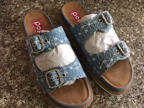 NEW BALANCE Scarpe sandali POP Balance blu stampa denim ricamati taglia 10M nuovi con scatola