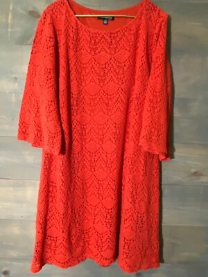 Sharagano 女士内衬连衣裙大码 24W 钩针花边套头 3/4 袖 — 第 1/4 张图片