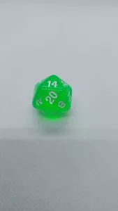 Basic D20 Die For RPGs D&D Crystal Clear Green With White Numbers - Picture 1 of 6