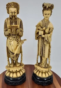 2 Vintage Resin Ivorine Faux Bone Detailed Chinese Sculptures - Picture 1 of 16