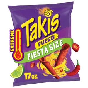 Takis 17 oz Fiesta Size Bag, Hot Chili Pepper & Lime Rolled Tortilla Chips - Picture 1 of 5