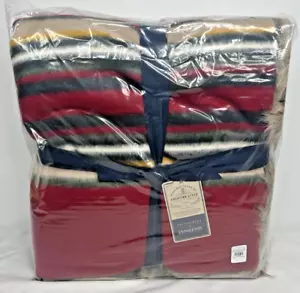 Pottery Barn Pendleton Red Yakima Faux Fur Back Stripe 60 x 80 Throw American - Picture 1 of 5