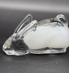 VTG Glass Crystal White In Case Glass Rabbit Paper Weight Bookend Figurine - Picture 1 of 17