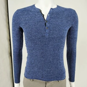 Rag & Bone Blue 100% Merino Wool Long Sleeve Henley Pullover Sweater XS - Picture 1 of 15