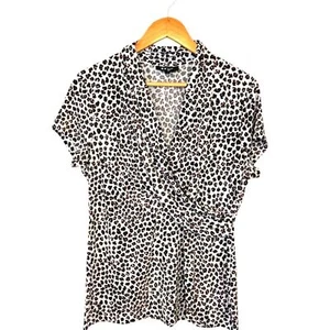 DKNY Blouse Women's Animal Print Matte Jersey Faux Wrap V Neckline Top Size: XL - Picture 1 of 13