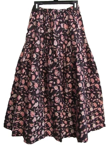 Little Moon Floral 100% Cotton Black Tierred Stretch Waist Ruffled Pull-on Skirt - Picture 1 of 8