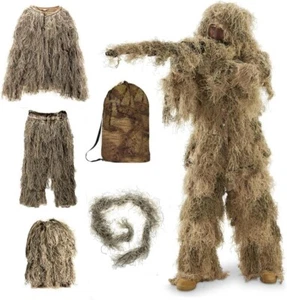 5 in 1 Ghillie Suit, 3D Camouflage Hunting Ghillie Suit for Kids Dry Grass XL - Picture 1 of 7