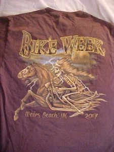 Bike Week 2017 Weirs Beach NH Chief Skeleton Biker Skull Grunge Punk Gothic Tee - Picture 1 of 5