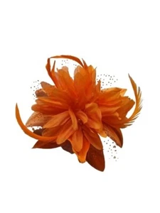 NUEVO Tela de pluma de flor naranja fascinador peine boda formal fiesta graduación carreras - Imagen 1 de 2