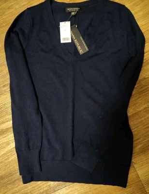 Suéter feminino Banana Republic azul marinho 100% lã merino gola V novo com etiquetas XS  - Imagem 1 de 4