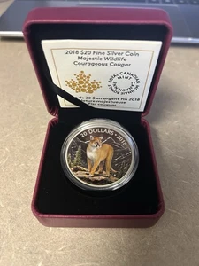 Moneda de plata fina de $20 de Canadá 2018 - Majestic Wildlife: Courageous Cougar B2018 - Imagen 1 de 3