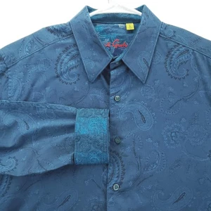 Robert Graham Shirt Mens Large Blue Classic Fit Paisley Jacquard Long Sleeve - Picture 1 of 11