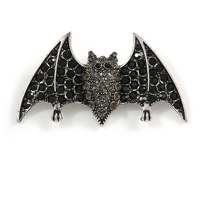 Broche de murciélago de cristal en tono dorado envejecido metal/negro/gris - 60 mm de ancho Foto 1 de 4