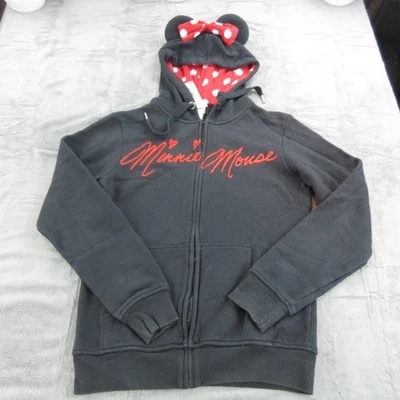 Moletom com capuz feminino Minnie Mouse parques da Disney grande preto vermelho arco orelhas de bolinhas com zíper - Imagem 1 de 4