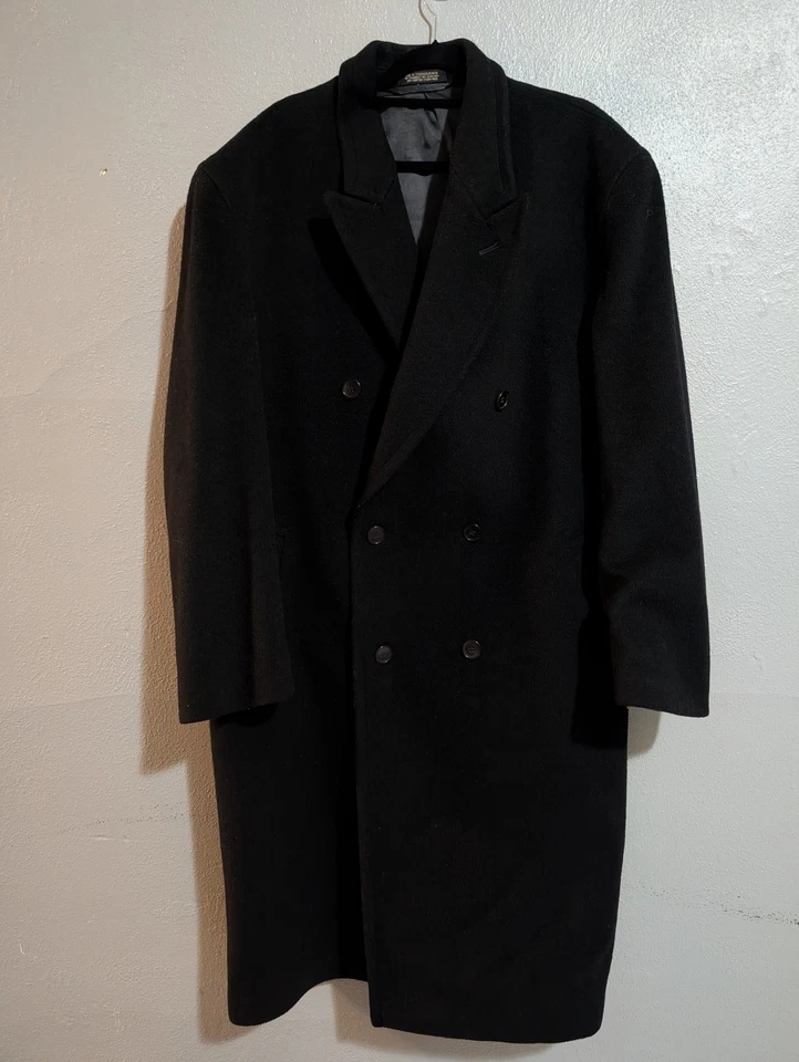 Abrigo Vintage Lana Cachemira 48R Negro Largo Completo Doble Pecho Clásico Unisex Foto 1 de 4