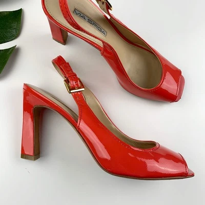 Via Spiga Slingback Heels Sandals Pink Orange Patent Leather Open Toe Women's 10 - Image 1 of 4