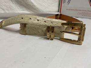 Herren Federkiel Straußen Exotisches Leder Goldene Glieder Gürtel Gr. 36 - Bild 1 von 9