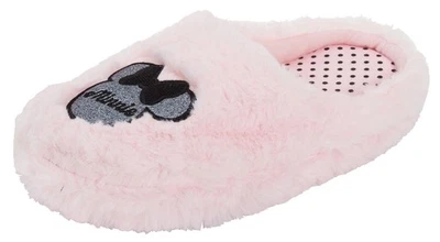 Girls Disney Minnie Mouse Glitter Mule Slippers Teens Fluffy Slip On House Shoes - Image 1 of 4
