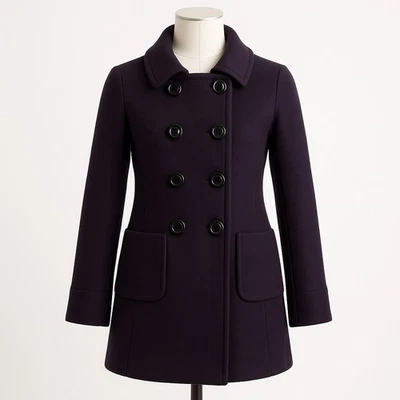 Casaco feminino J Crew mistura de lã peito duplo 4 cápsulas azul marinho Academia - Imagem 1 de 4