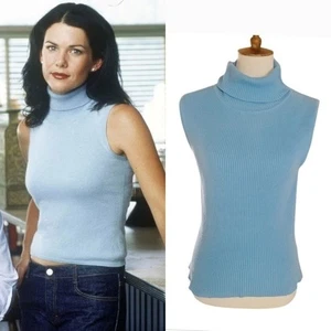 Y2K Lorelai Gilmore Alternative Blue Pierre Cardin Cotton Turtleneck - Picture 1 of 5
