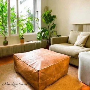 Top Quality Footrest Claasic Leather Ottoman Pouffe Unstuffed Moroccan Footstool - Picture 1 of 5