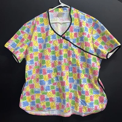 Women's uniforms plus sz 3X Scrubs multicolor  printed w/pockets V Neck NWOT - Image 1 of 4