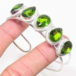 Green Peridot Handmade 925 Sterling Silver Cuff Bracelet Adjustable - Picture 1 of 1