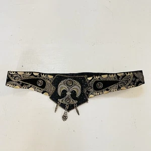 Vtg Nina Arjani Leathero Velvet Embellished Statement Belt Womens M Gypsy - Picture 1 of 12