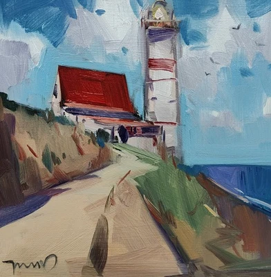 Impresión de Bellas Artes José Trujillo 16x16" Coleccionable Artista Faro Acantilado Mar Foto 1 de 4